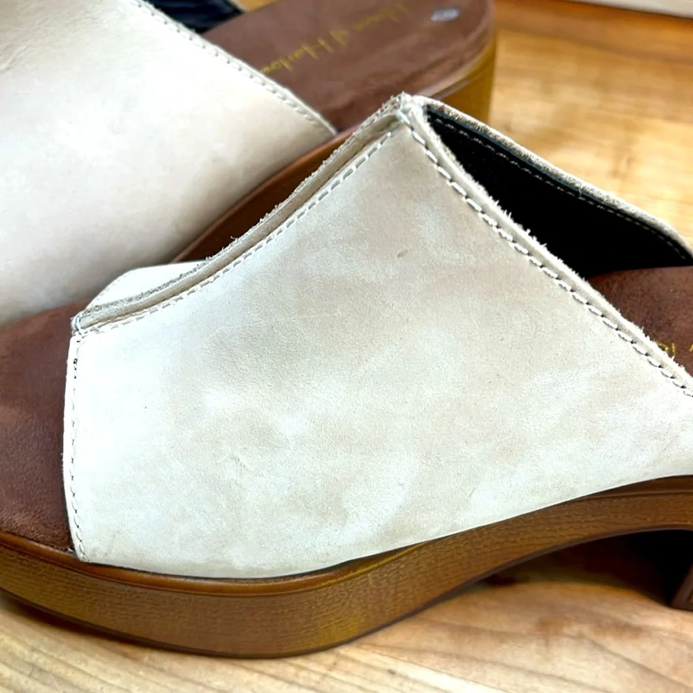 House of Harlow 1960 Griffin Ivory Leather Chunky Platform Brown Slide Sandals - Picture 10 of 14